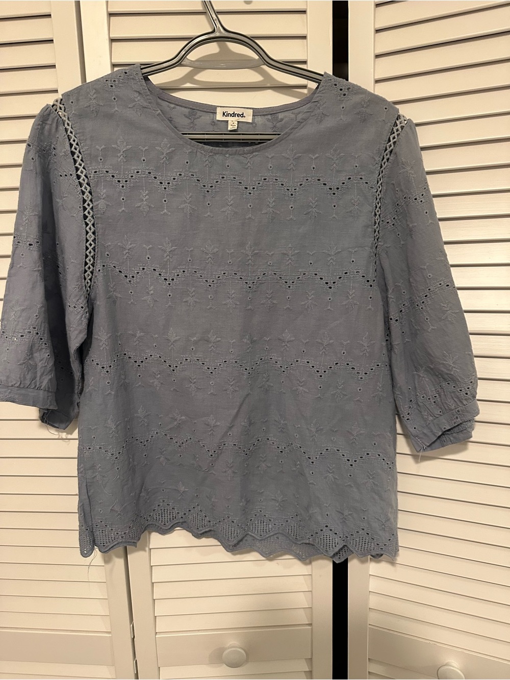 Kindred Light Blue Eyelet Lace-Trim Blouse Coastal Cottage